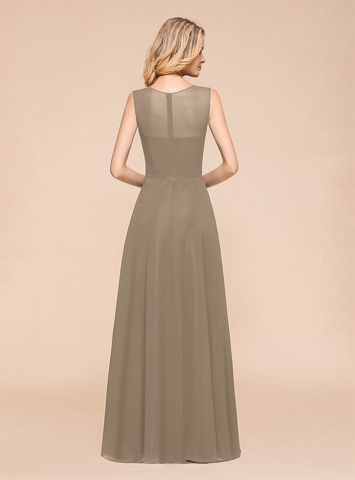 A-Line Jewel Sleeveless Floor-Length Dress-koscy