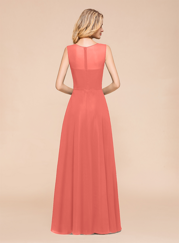 A-Line Jewel Sleeveless Floor-Length Dress-koscy