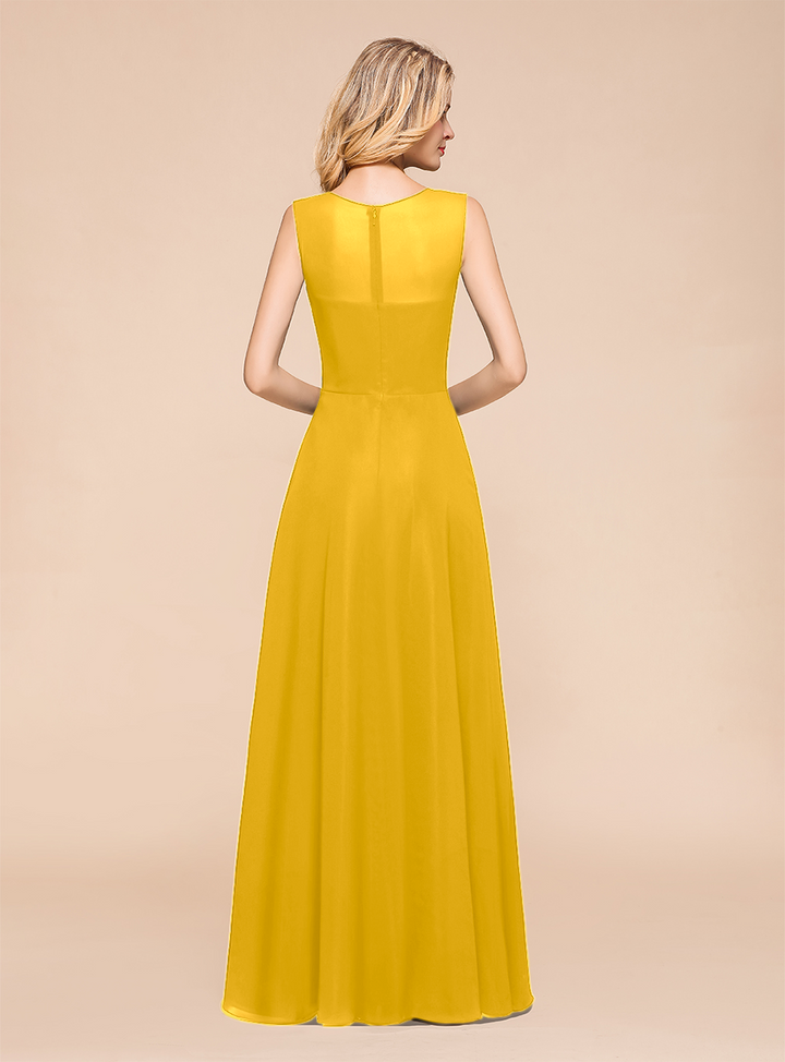 A-Line Jewel Sleeveless Floor-Length Dress-koscy