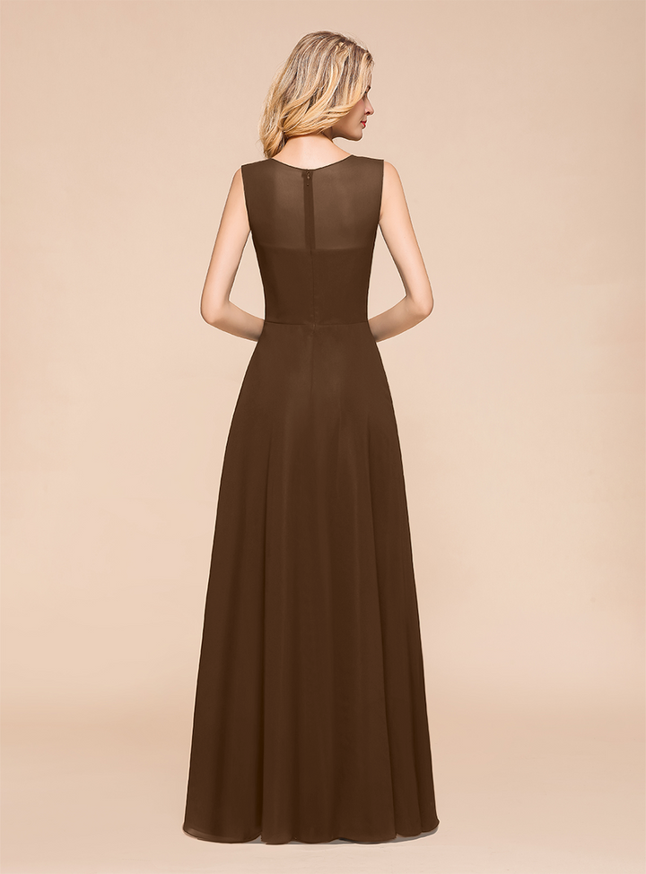 A-Line Jewel Sleeveless Floor-Length Dress-koscy