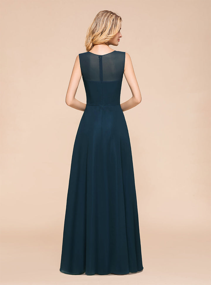 A-Line Jewel Sleeveless Floor-Length Dress-koscy