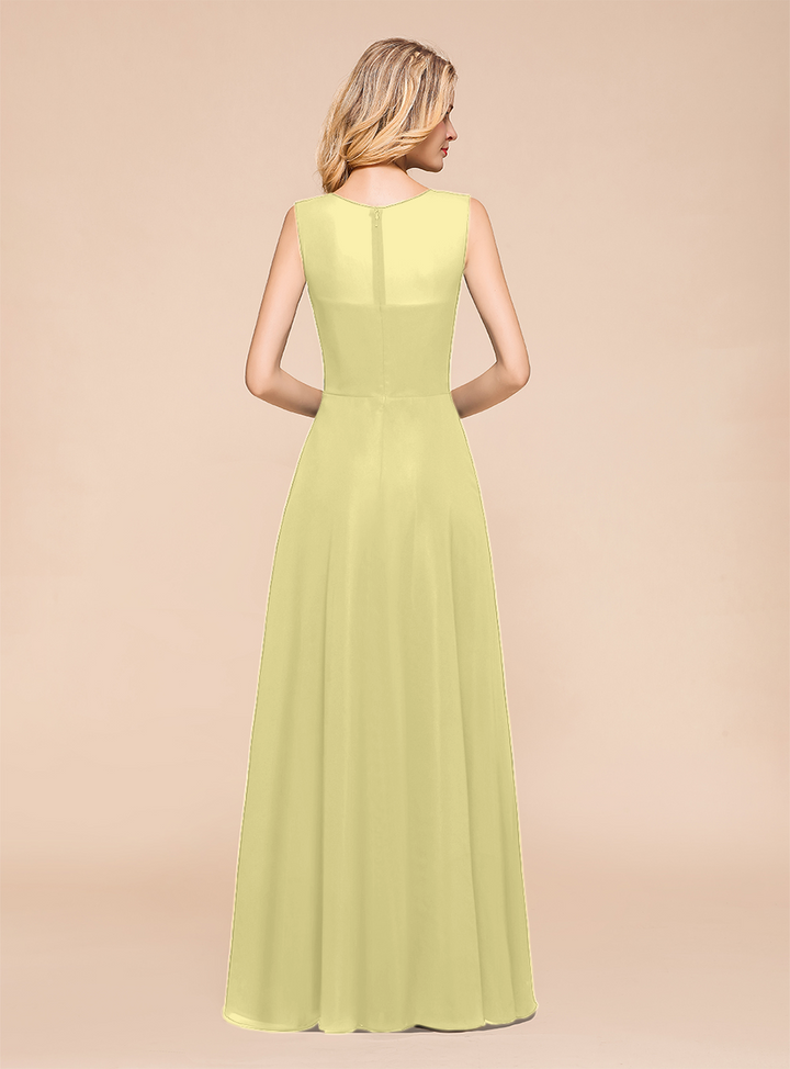 A-Line Jewel Sleeveless Floor-Length Dress-koscy