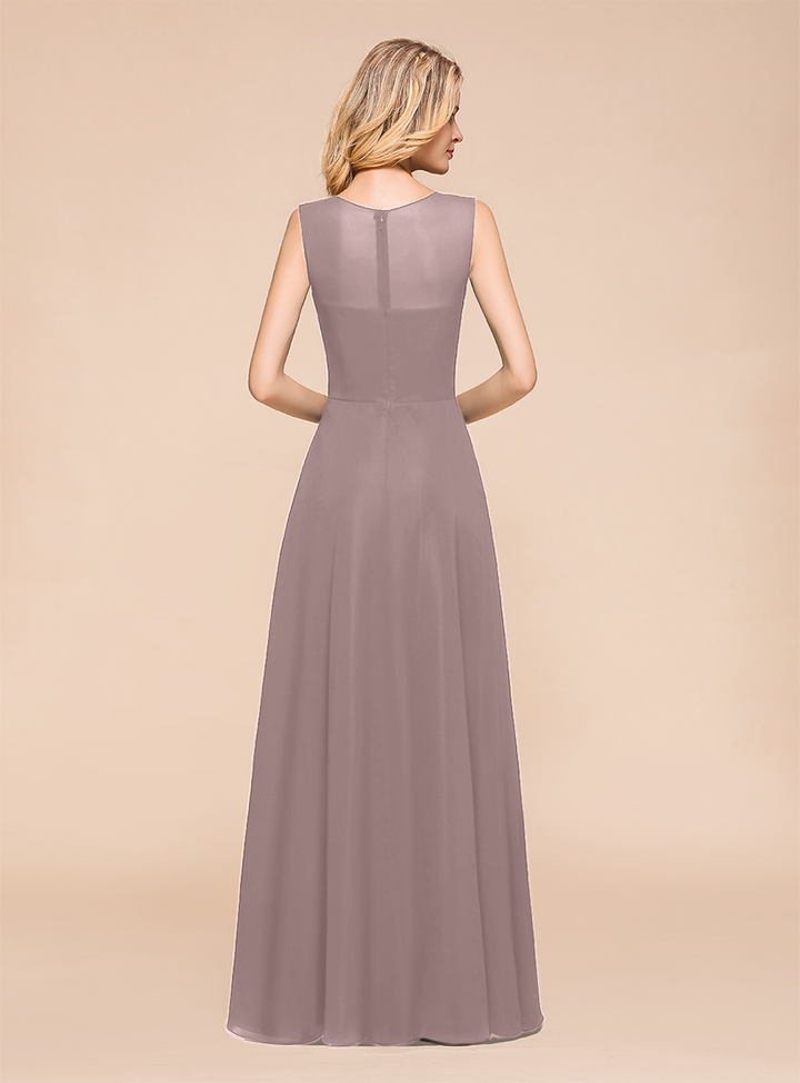 A-Line Jewel Sleeveless Floor-Length Dress-koscy