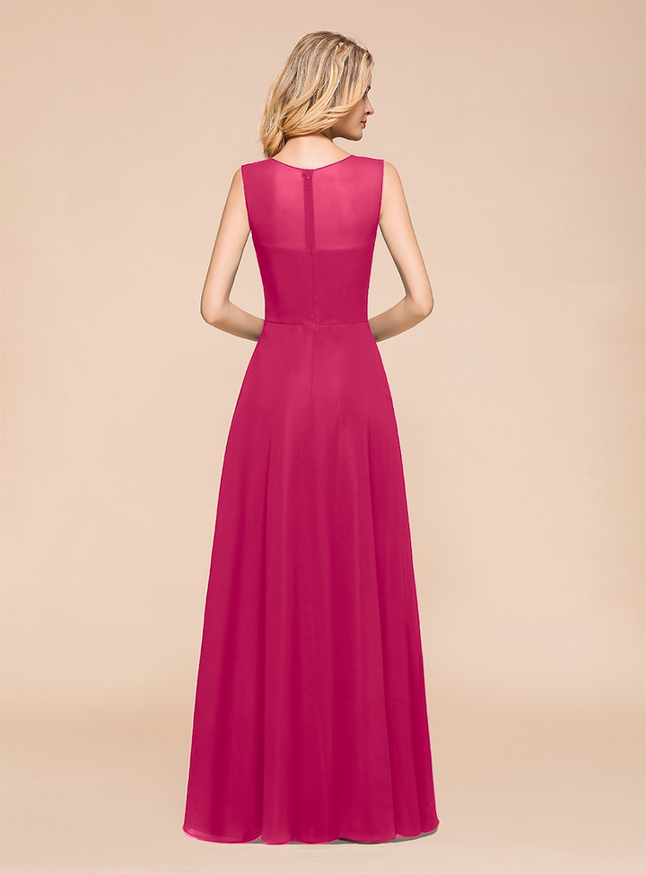 A-Line Jewel Sleeveless Floor-Length Dress-koscy