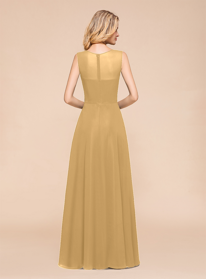 A-Line Jewel Sleeveless Floor-Length Dress-koscy
