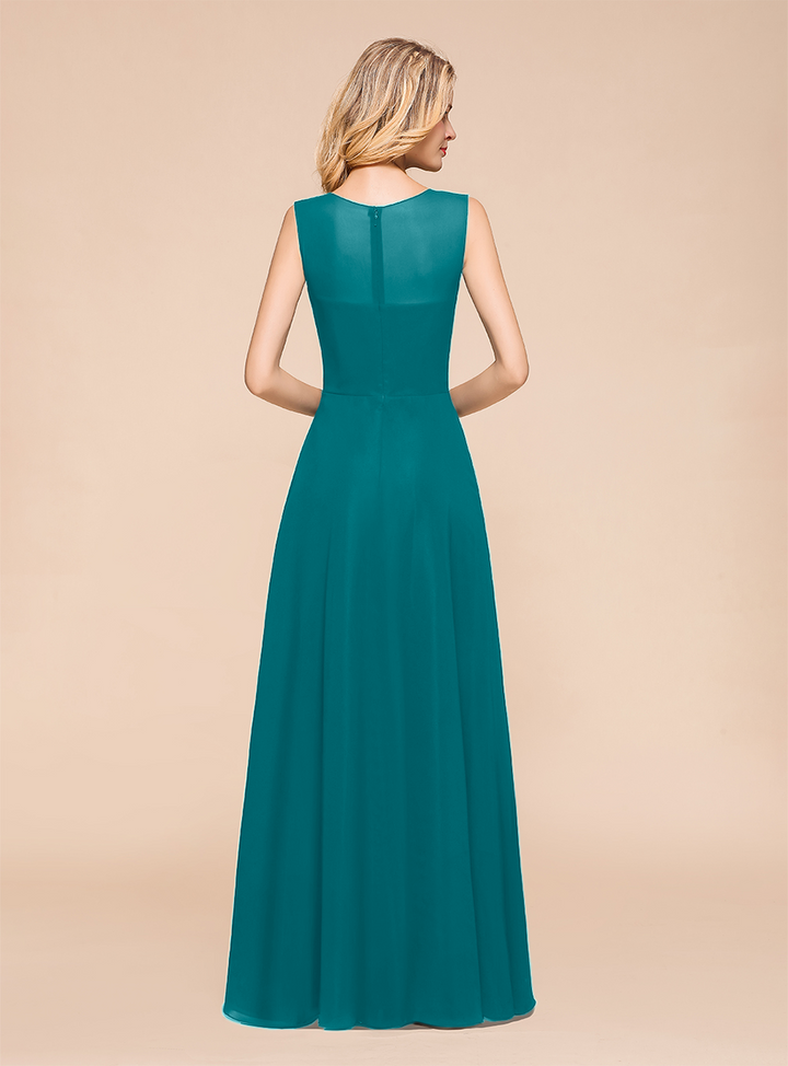 A-Line Jewel Sleeveless Floor-Length Dress-koscy