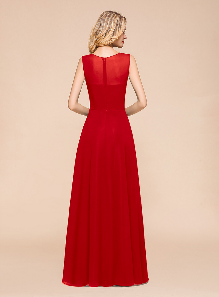 A-Line Jewel Sleeveless Floor-Length Dress-koscy