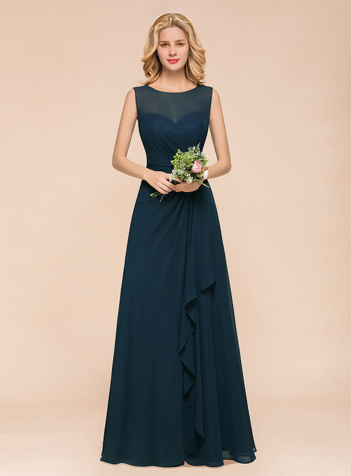 A-Line Jewel Sleeveless Floor-Length Dress-koscy