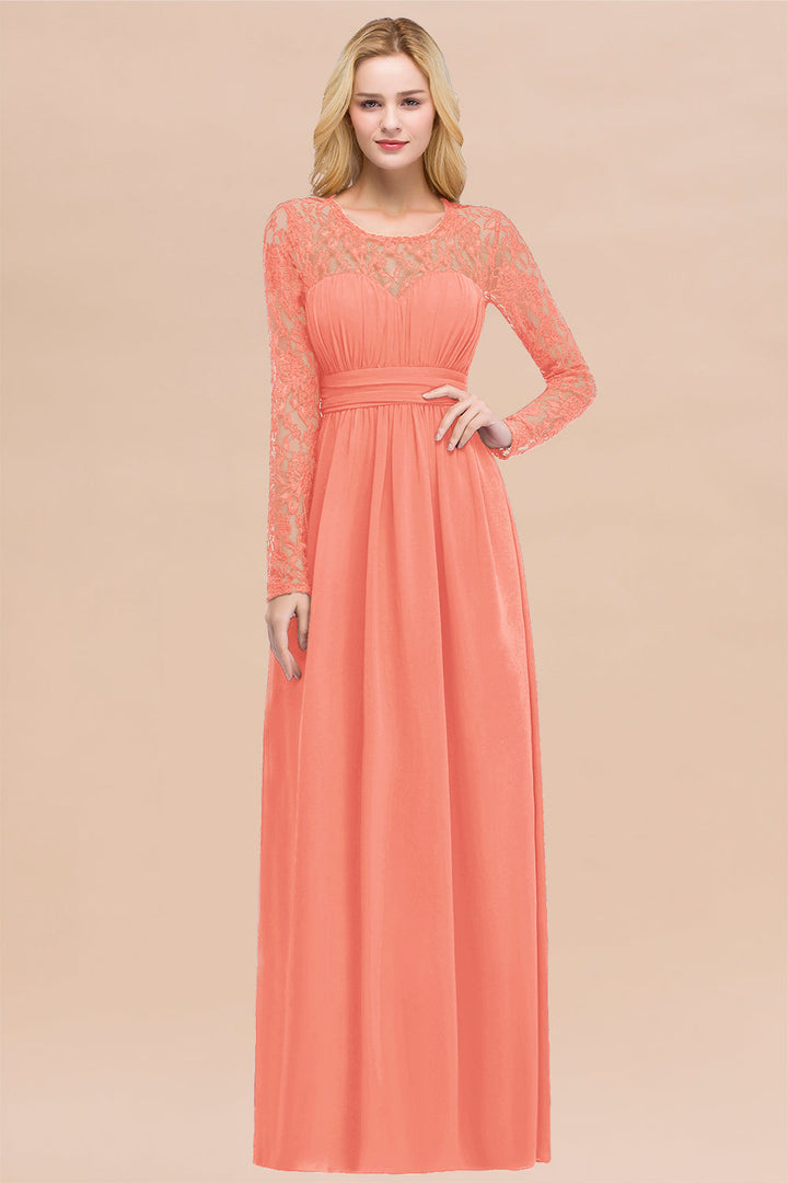 Koscy Elegant Lace Burgundy Bridesmaid Dresses Online with Long Sleeves