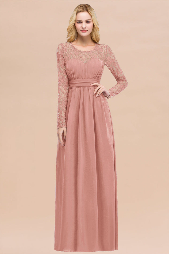 Koscy Elegant Lace Burgundy Bridesmaid Dresses Online with Long Sleeves