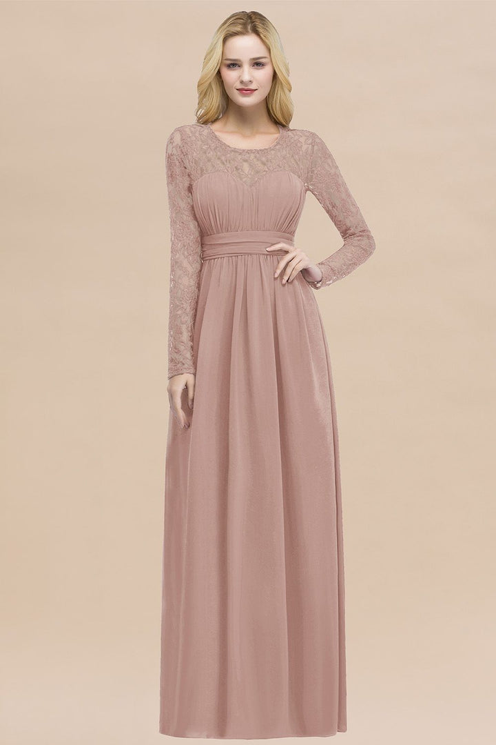 Koscy Elegant Lace Burgundy Bridesmaid Dresses Online with Long Sleeves