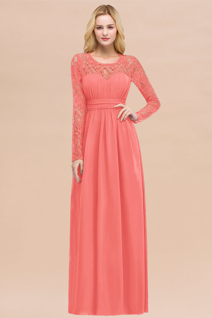 Koscy Elegant Lace Burgundy Bridesmaid Dresses Online with Long Sleeves