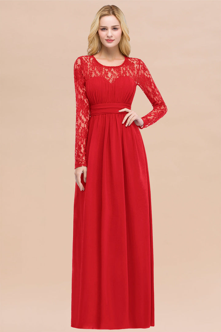 Koscy Elegant Lace Burgundy Bridesmaid Dresses Online with Long Sleeves