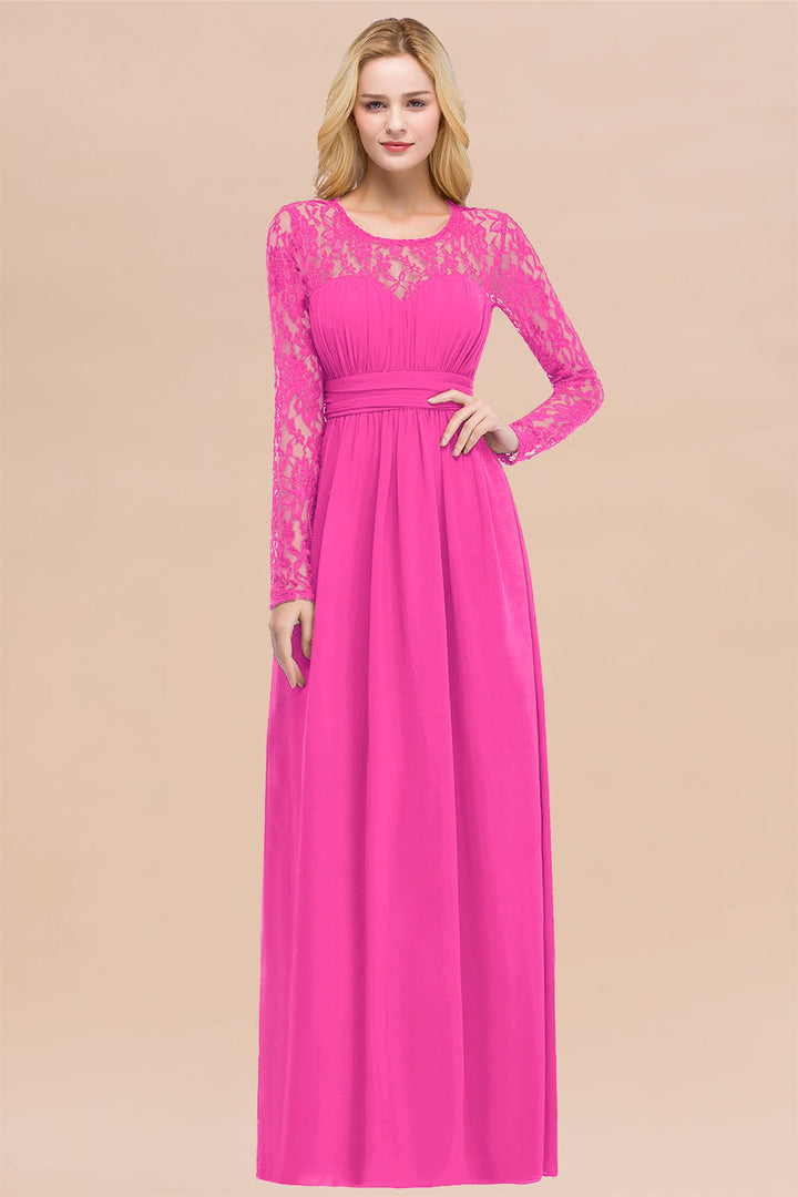 Koscy Elegant Lace Burgundy Bridesmaid Dresses Online with Long Sleeves