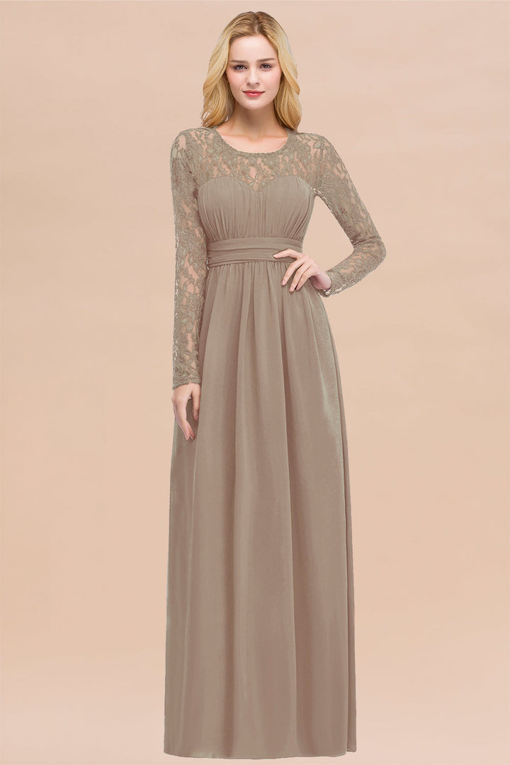 Koscy Elegant Lace Burgundy Bridesmaid Dresses Online with Long Sleeves