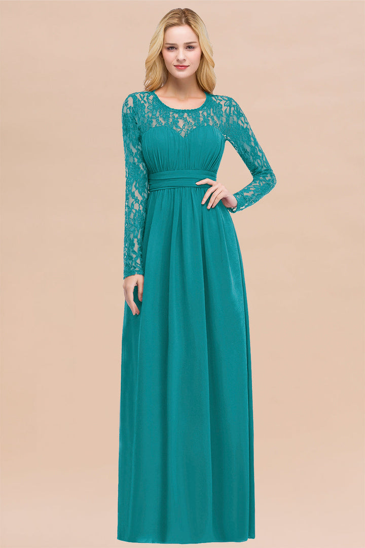 Koscy Elegant Lace Burgundy Bridesmaid Dresses Online with Long Sleeves