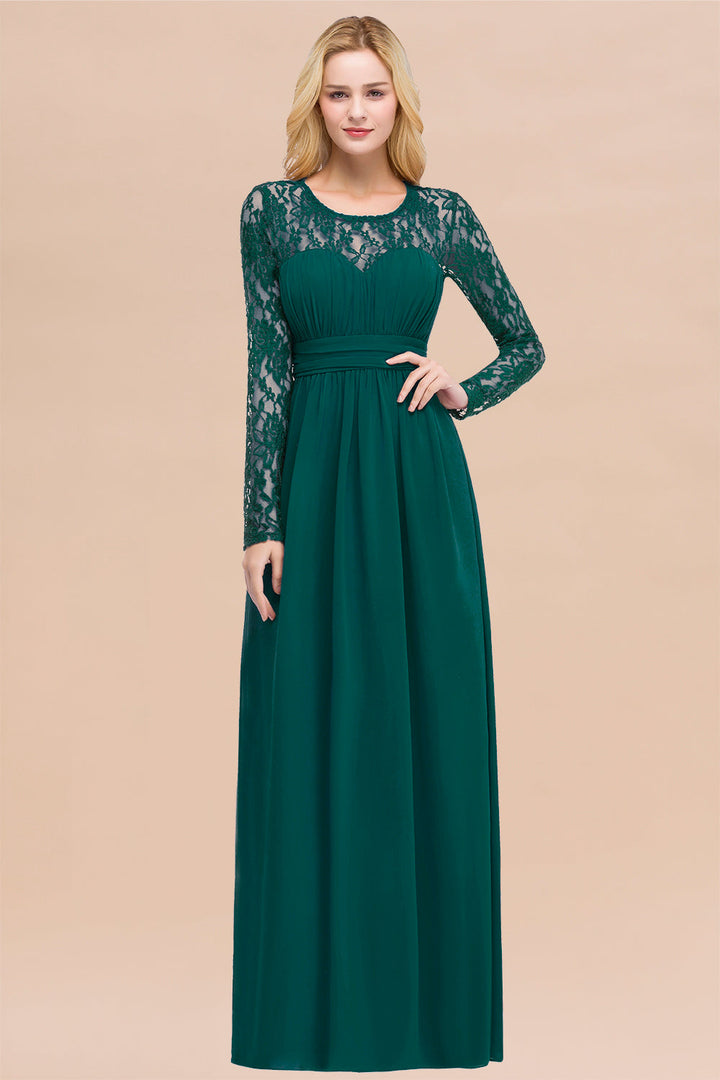 Koscy Elegant Lace Burgundy Bridesmaid Dresses Online with Long Sleeves