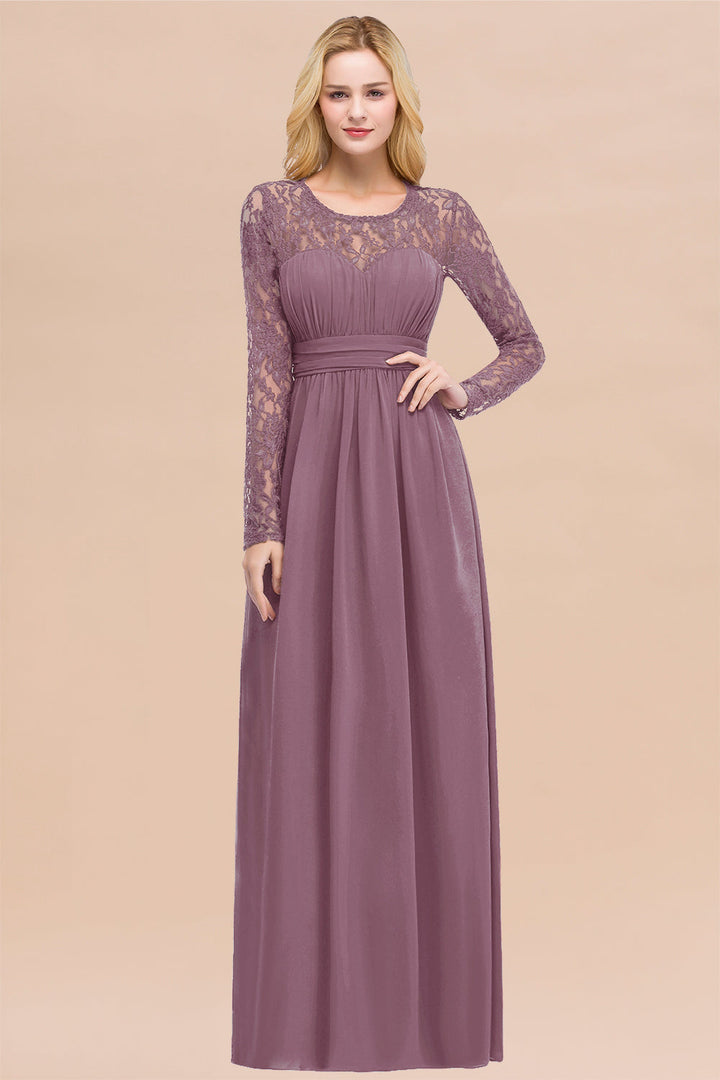 Koscy Elegant Lace Burgundy Bridesmaid Dresses Online with Long Sleeves