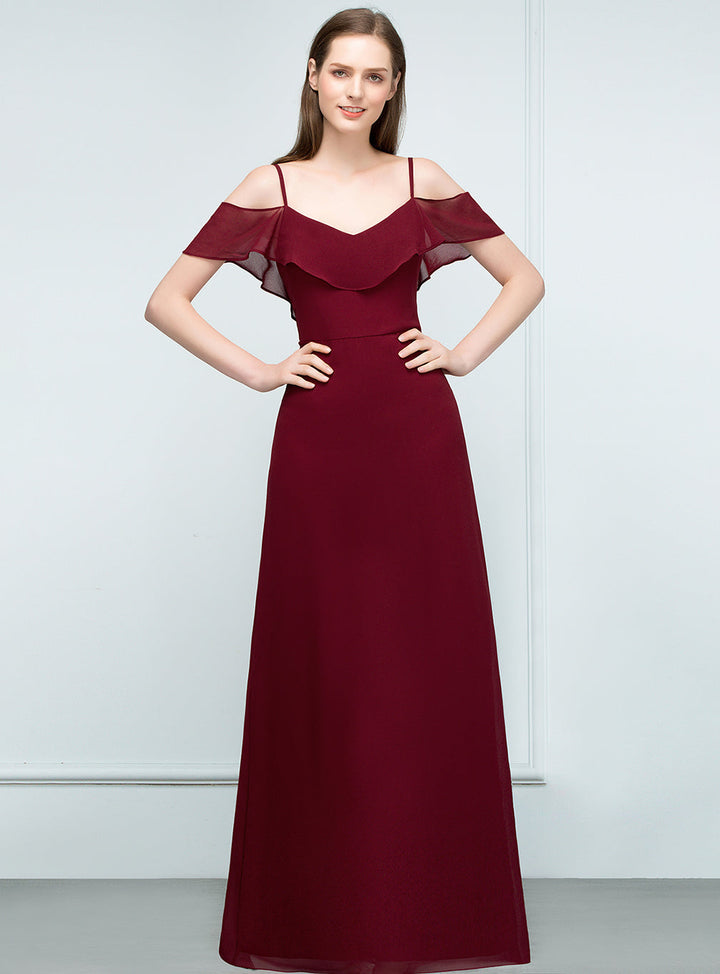 A-Line Off-the-shoulder Chiffon Floor-Length Dress-koscy