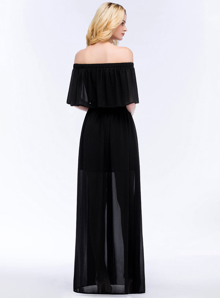 Koscy Affordable Black Off-the-shoulder Long Chiffon Bridesmaid Dress Online