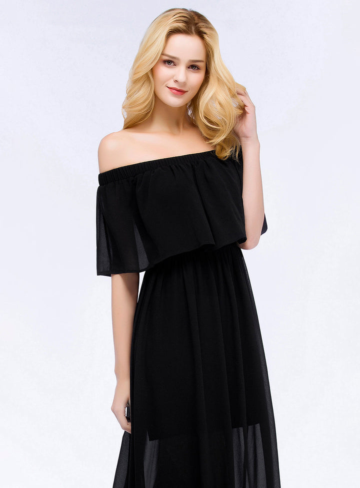 Koscy Affordable Black Off-the-shoulder Long Chiffon Bridesmaid Dress Online