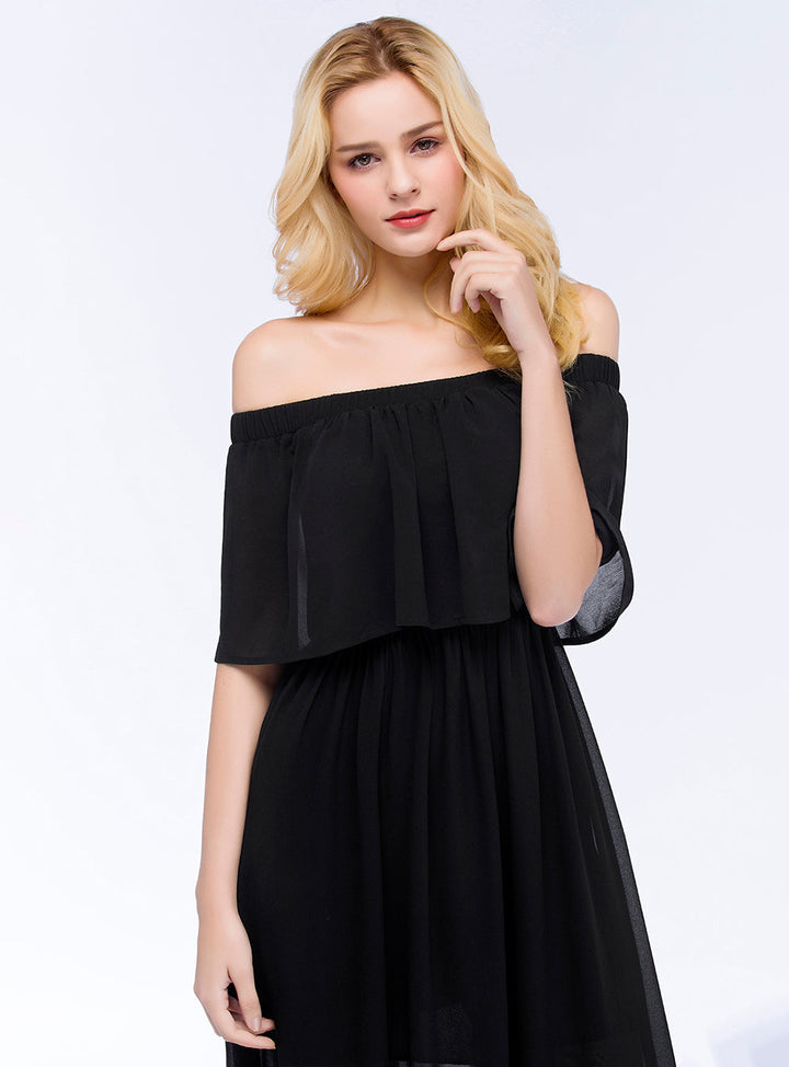 Koscy Affordable Black Off-the-shoulder Long Chiffon Bridesmaid Dress Online