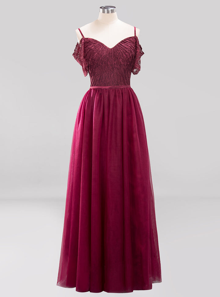 Koscy Affordable Chiffon Off-the-Shoulder Burgundy Lace Bridesmaid Dresses