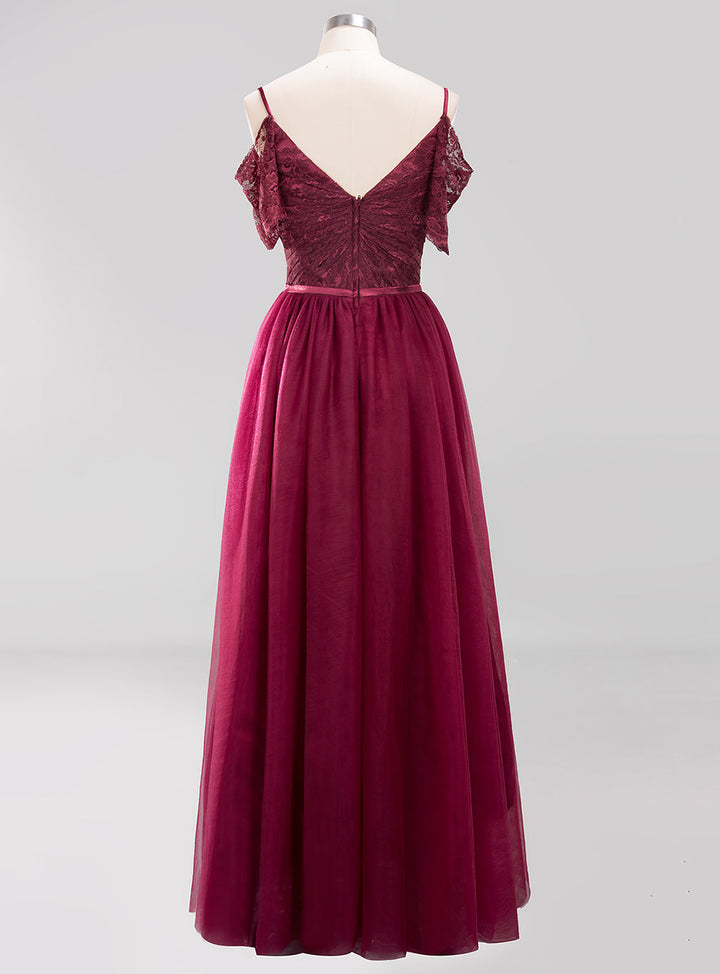 Koscy Affordable Chiffon Off-the-Shoulder Burgundy Lace Bridesmaid Dresses