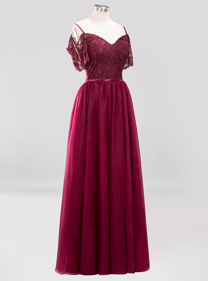 Koscy Affordable Chiffon Off-the-Shoulder Burgundy Lace Bridesmaid Dresses