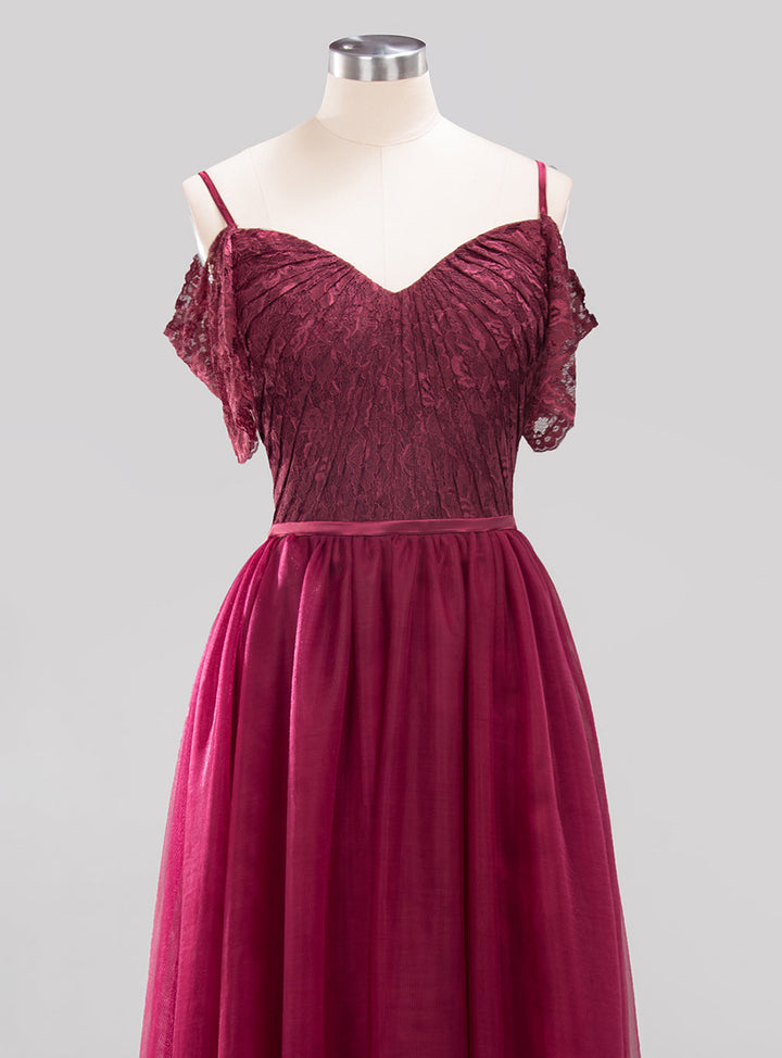 Koscy Affordable Chiffon Off-the-Shoulder Burgundy Lace Bridesmaid Dresses