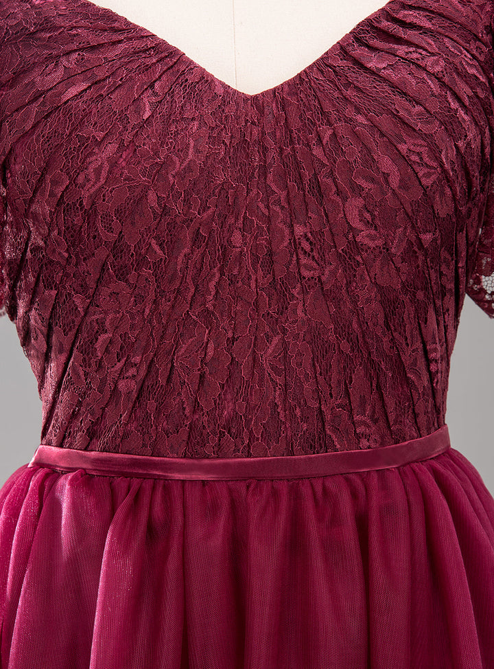 Koscy Affordable Chiffon Off-the-Shoulder Burgundy Lace Bridesmaid Dresses