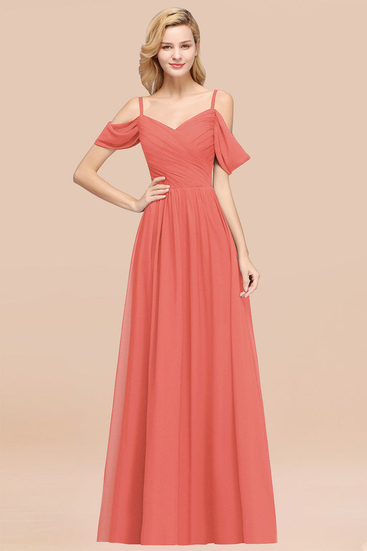 A-line Off-the-shoulder Ruffle Chiffon Floor-Length Dress-koscy