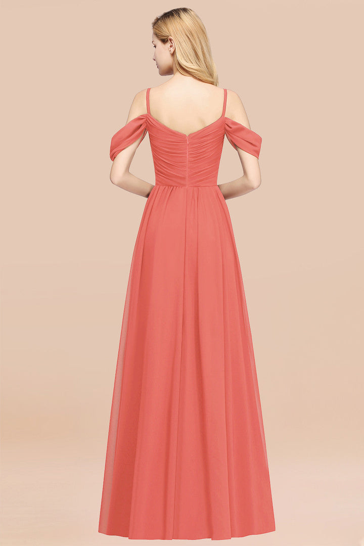 A-line Off-the-shoulder Ruffle Chiffon Floor-Length Dress-koscy