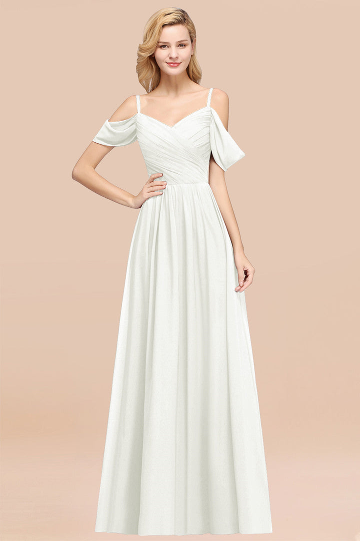 A-line Off-the-shoulder Ruffle Chiffon Floor-Length Dress-koscy