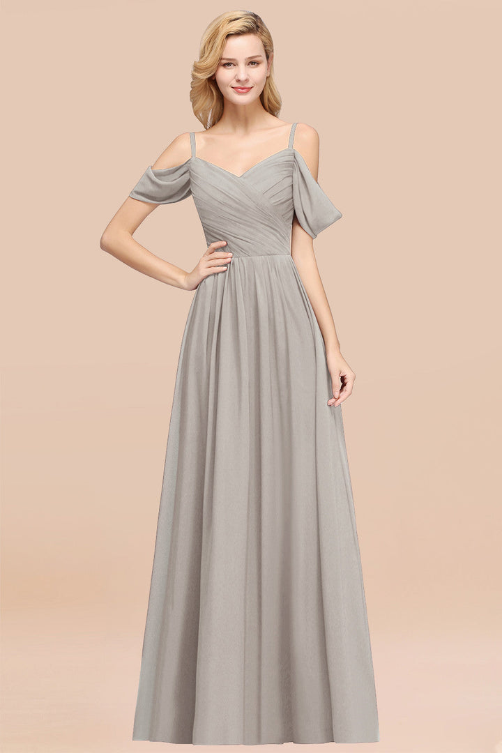 A-line Off-the-shoulder Ruffle Chiffon Floor-Length Dress-koscy