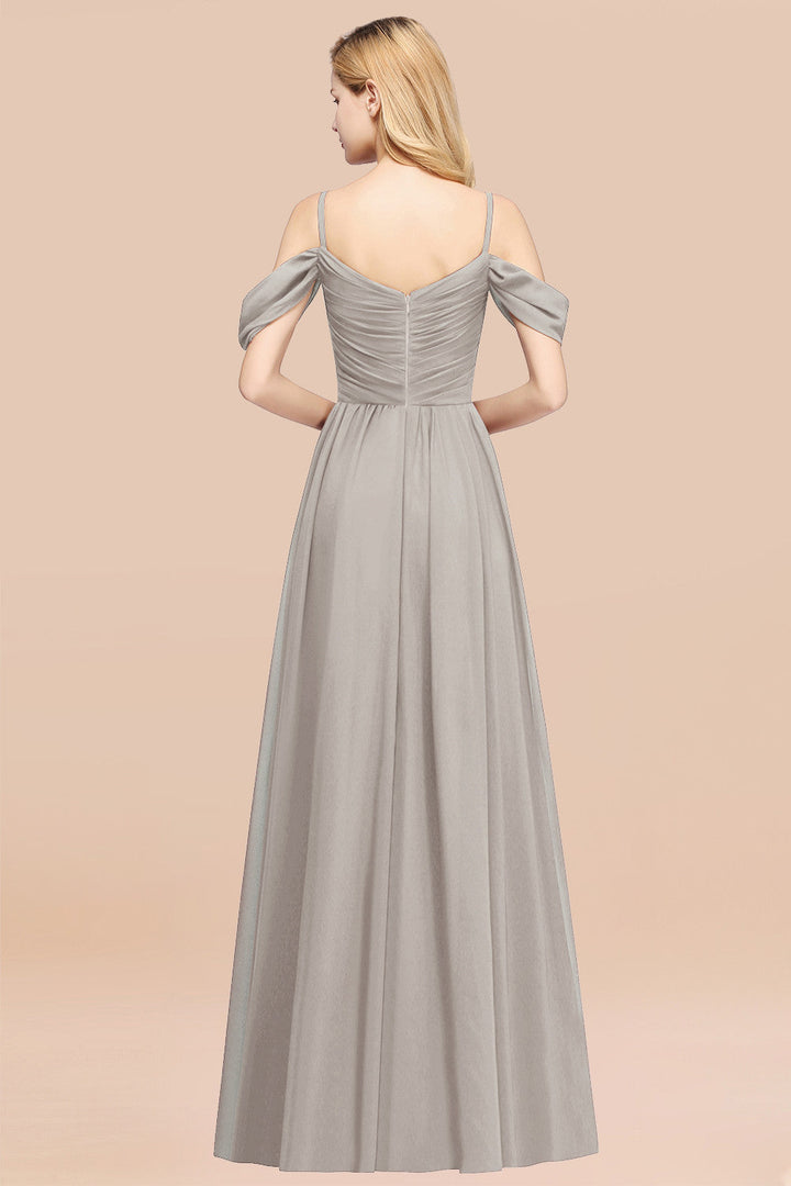 A-line Off-the-shoulder Ruffle Chiffon Floor-Length Dress-koscy