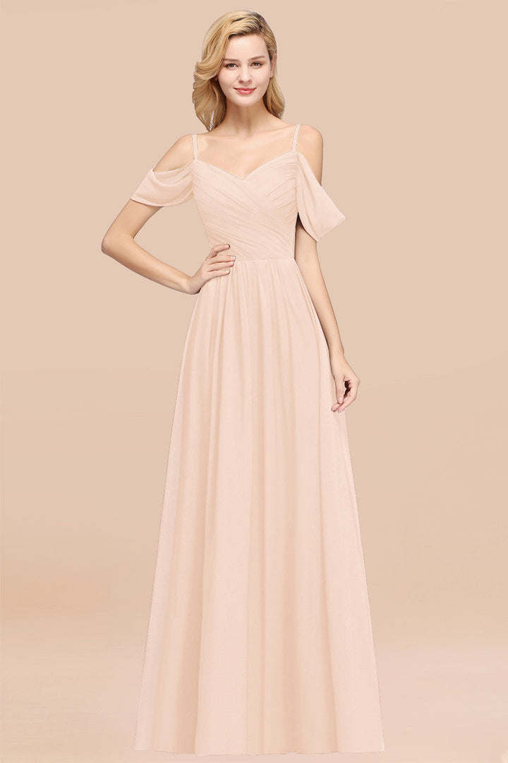 A-line Off-the-shoulder Ruffle Chiffon Floor-Length Dress-koscy