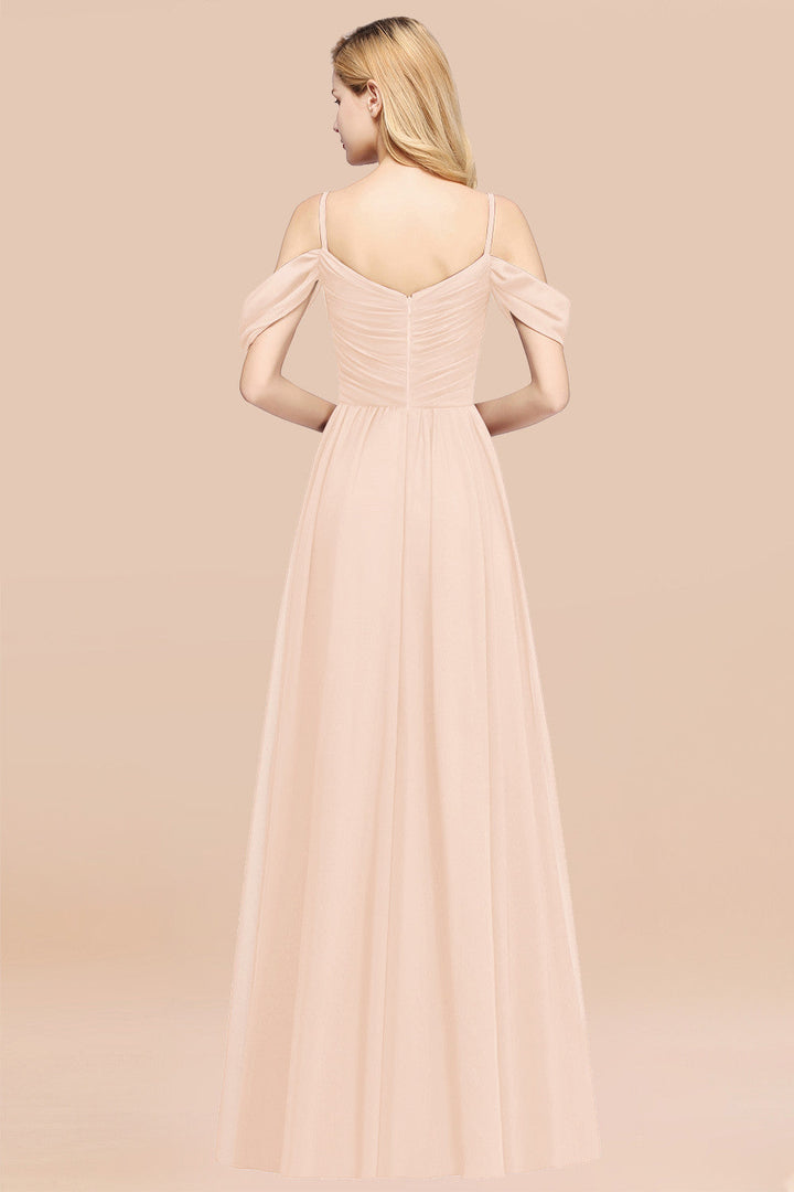 A-line Off-the-shoulder Ruffle Chiffon Floor-Length Dress-koscy