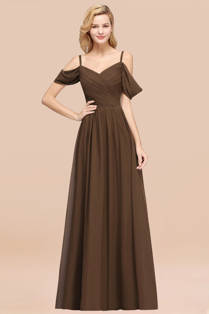 A-line Off-the-shoulder Ruffle Chiffon Floor-Length Dress-koscy