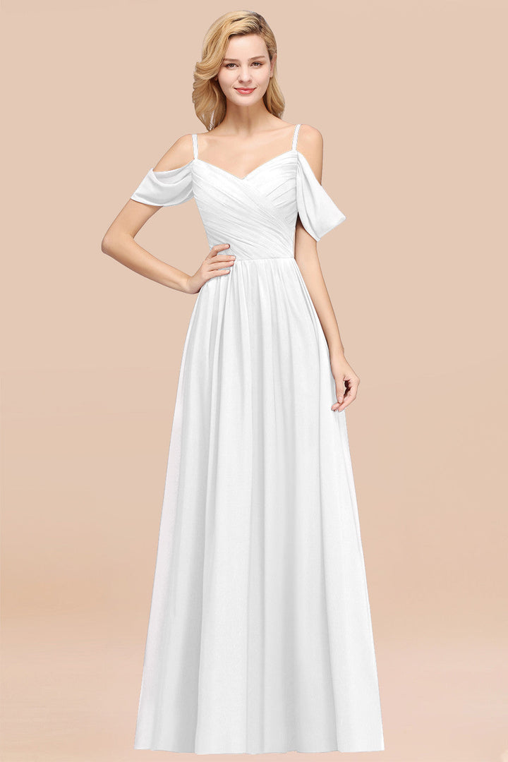 A-line Off-the-shoulder Ruffle Chiffon Floor-Length Dress-koscy