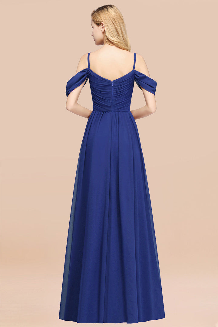 A-line Off-the-shoulder Ruffle Chiffon Floor-Length Dress-koscy