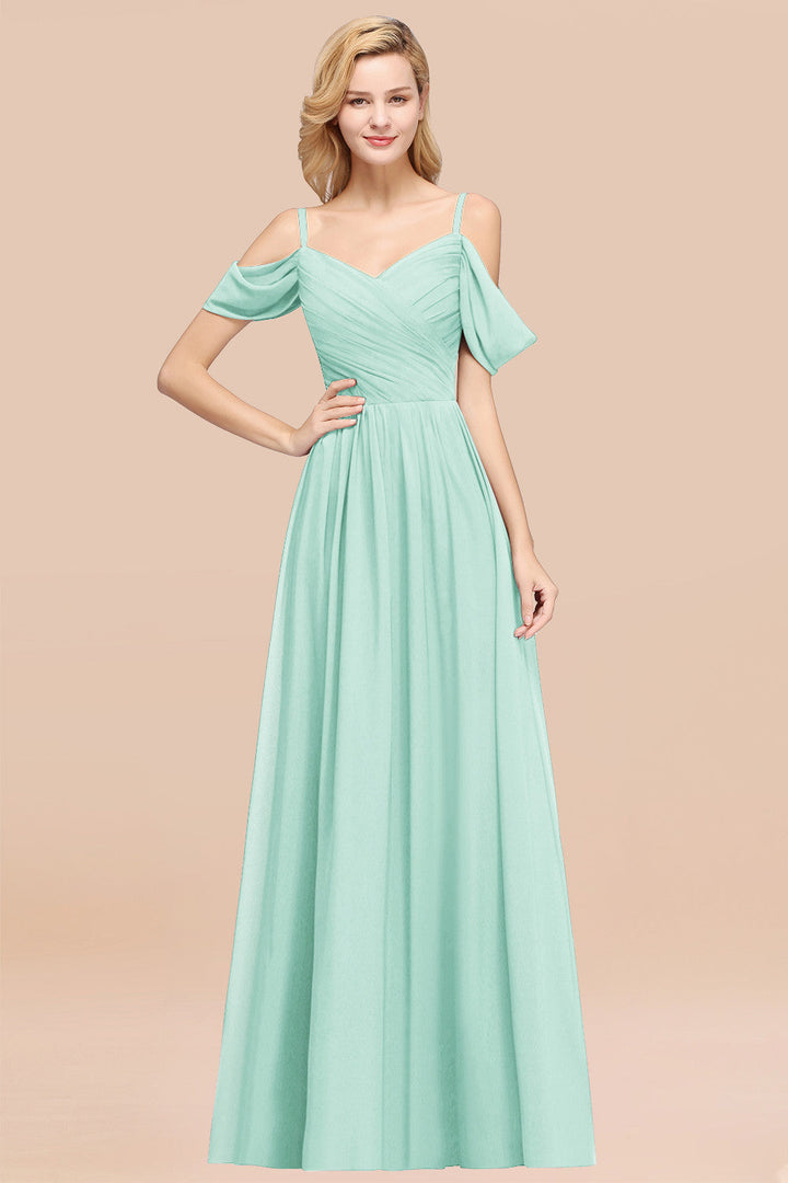 A-line Off-the-shoulder Ruffle Chiffon Floor-Length Dress-koscy