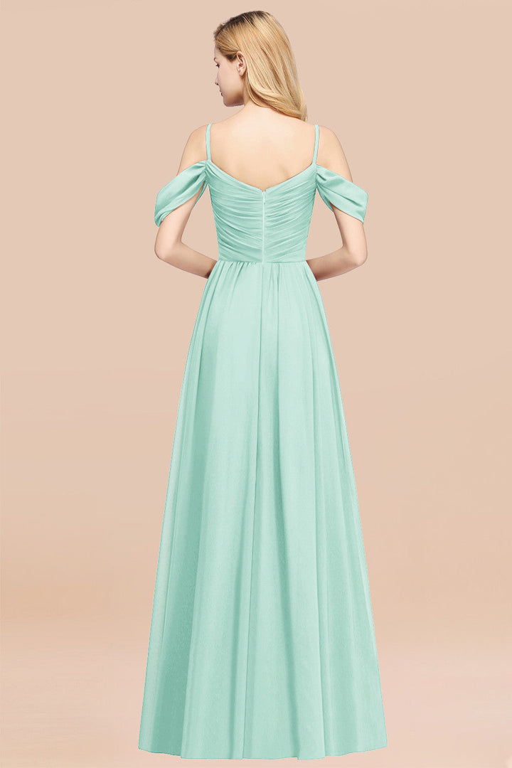 A-line Off-the-shoulder Ruffle Chiffon Floor-Length Dress-koscy