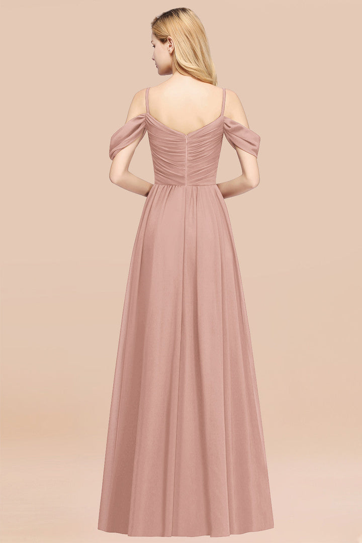 A-line Off-the-shoulder Ruffle Chiffon Floor-Length Dress-koscy