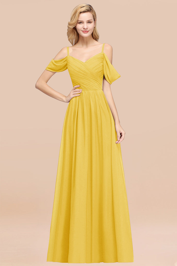 A-line Off-the-shoulder Ruffle Chiffon Floor-Length Dress-koscy