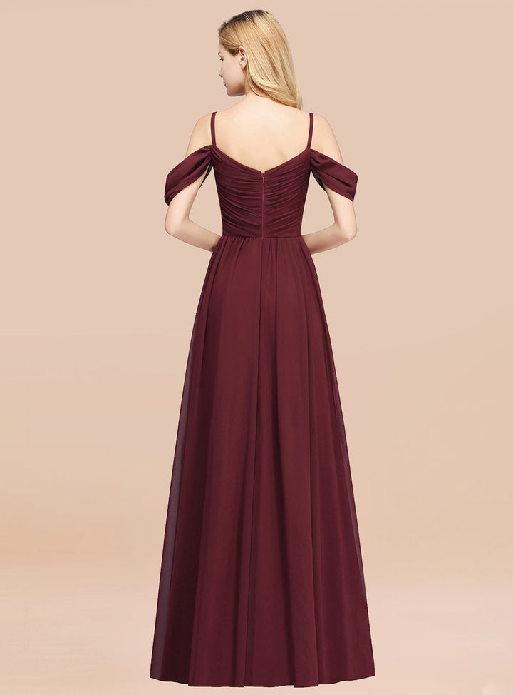 A-line Off-the-shoulder Ruffle Chiffon Floor-Length Dress-koscy