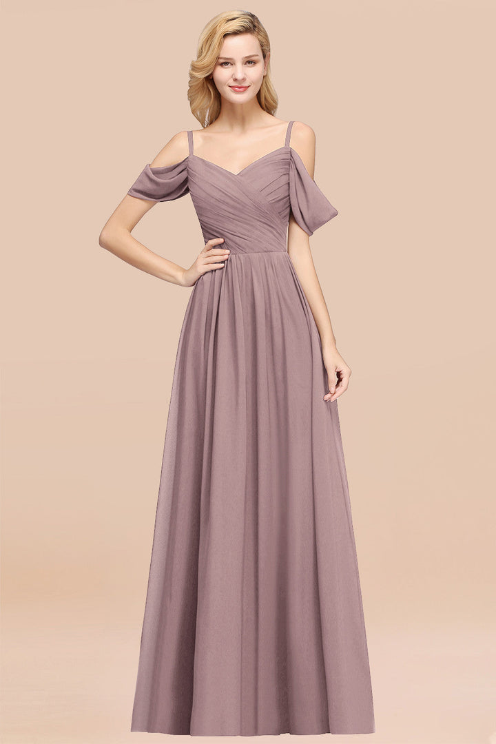 A-line Off-the-shoulder Ruffle Chiffon Floor-Length Dress-koscy