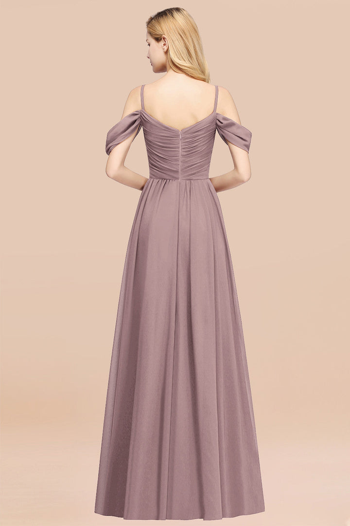 A-line Off-the-shoulder Ruffle Chiffon Floor-Length Dress-koscy