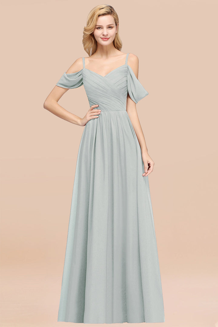 A-line Off-the-shoulder Ruffle Chiffon Floor-Length Dress-koscy