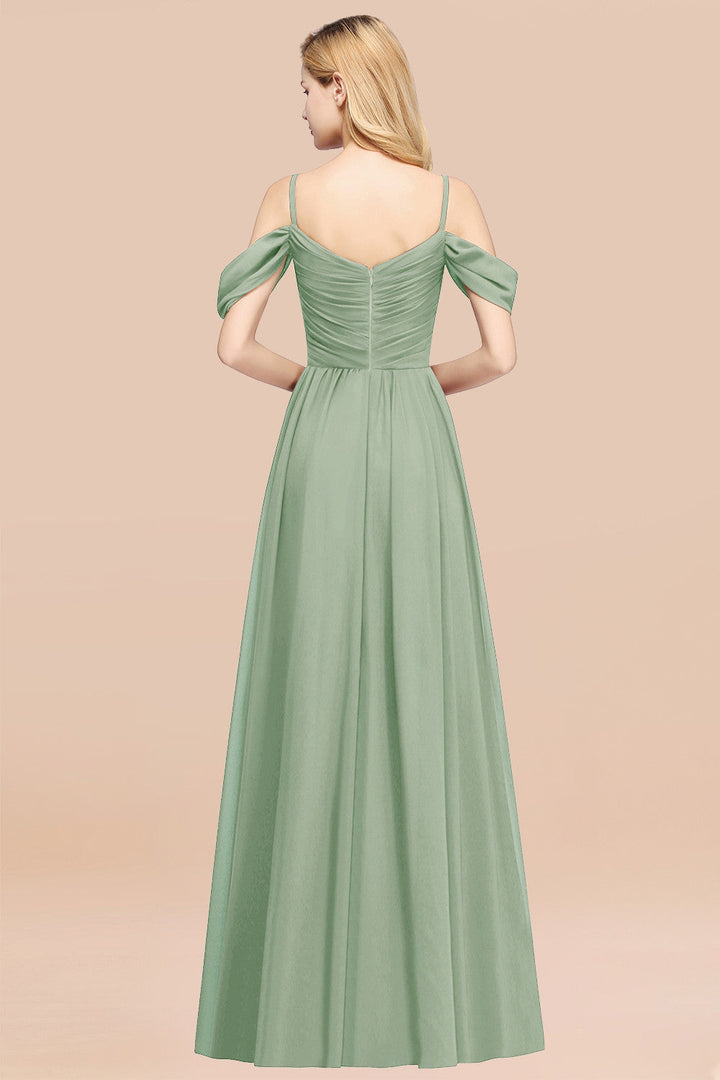 A-line Off-the-shoulder Ruffle Chiffon Floor-Length Dress-koscy